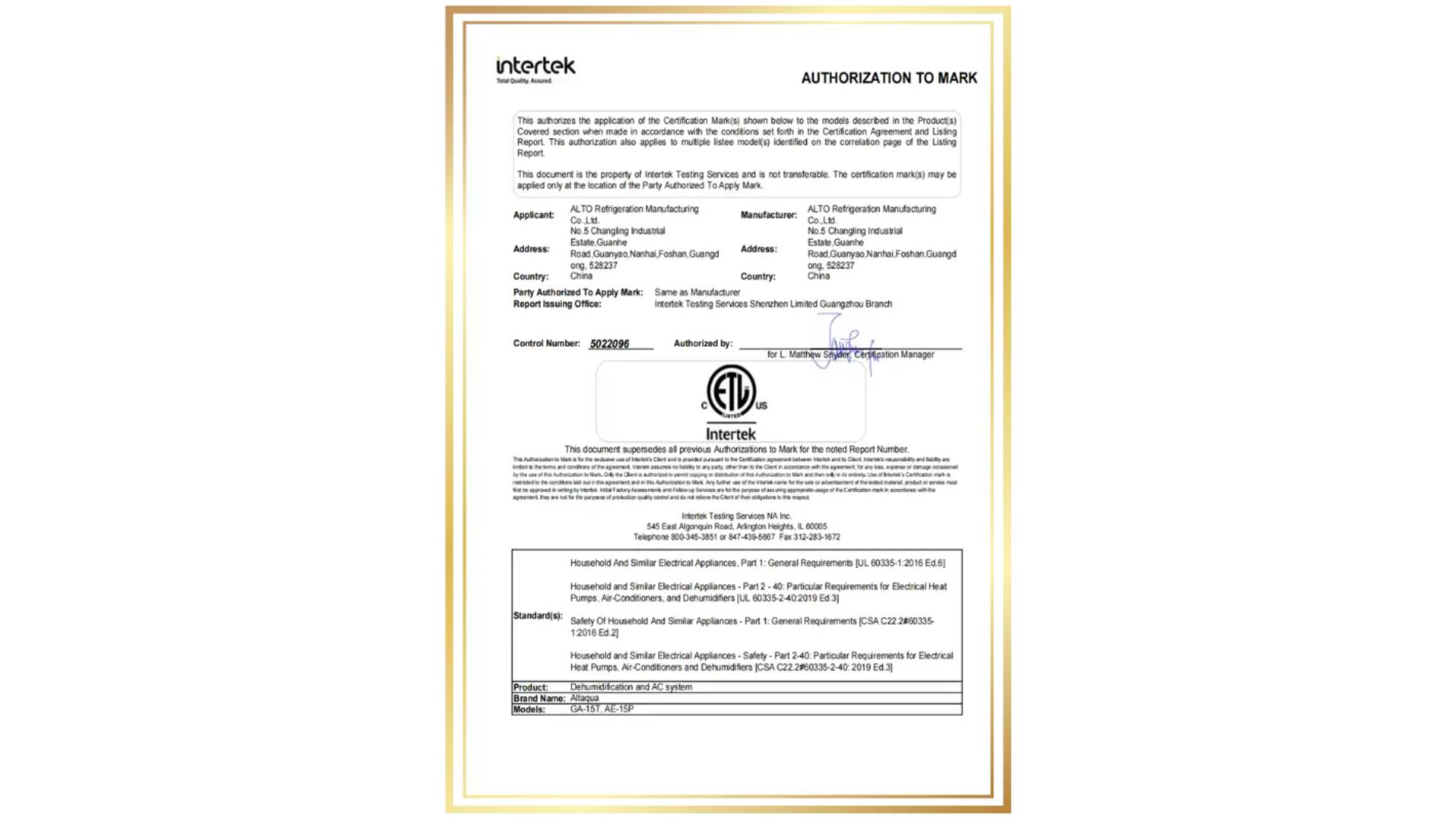 ETL Certificate